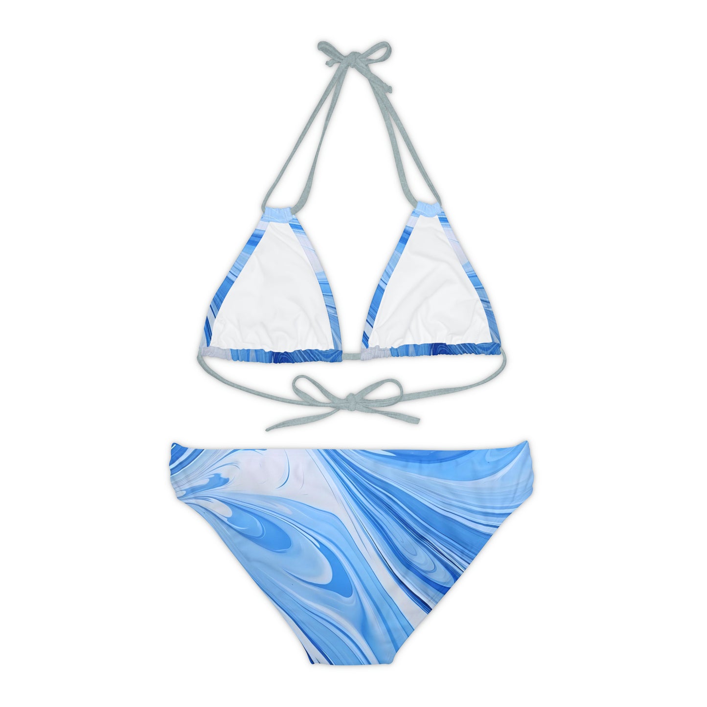 Blue and White Fluid Strappy Bikini Set