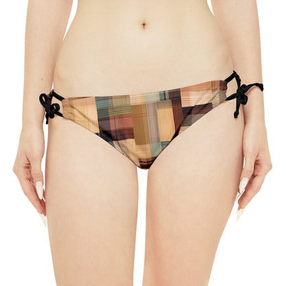 Abstract Plaid Strappy Bikini Set