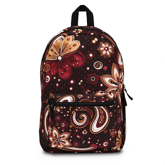 Maroon Paisley and Floral Backpack