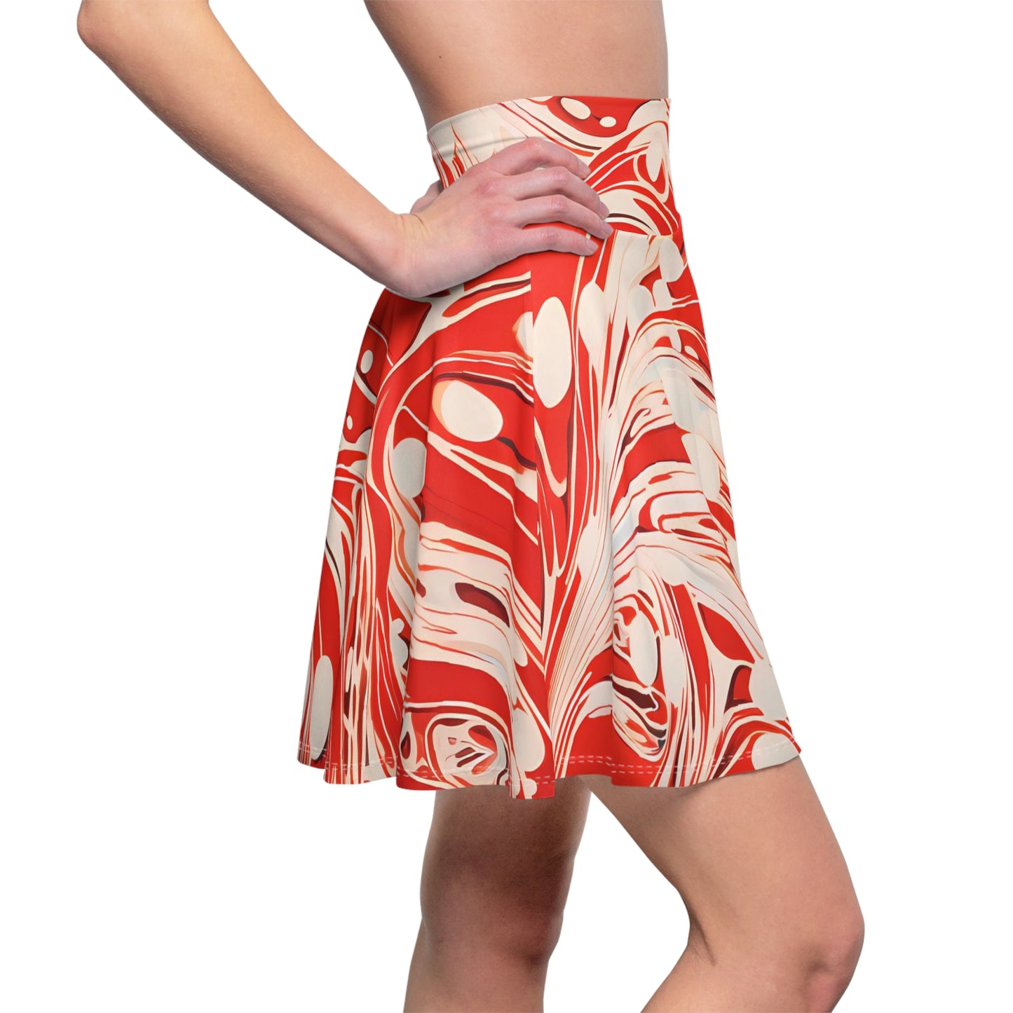 Red and White Swirls Skater Skirt