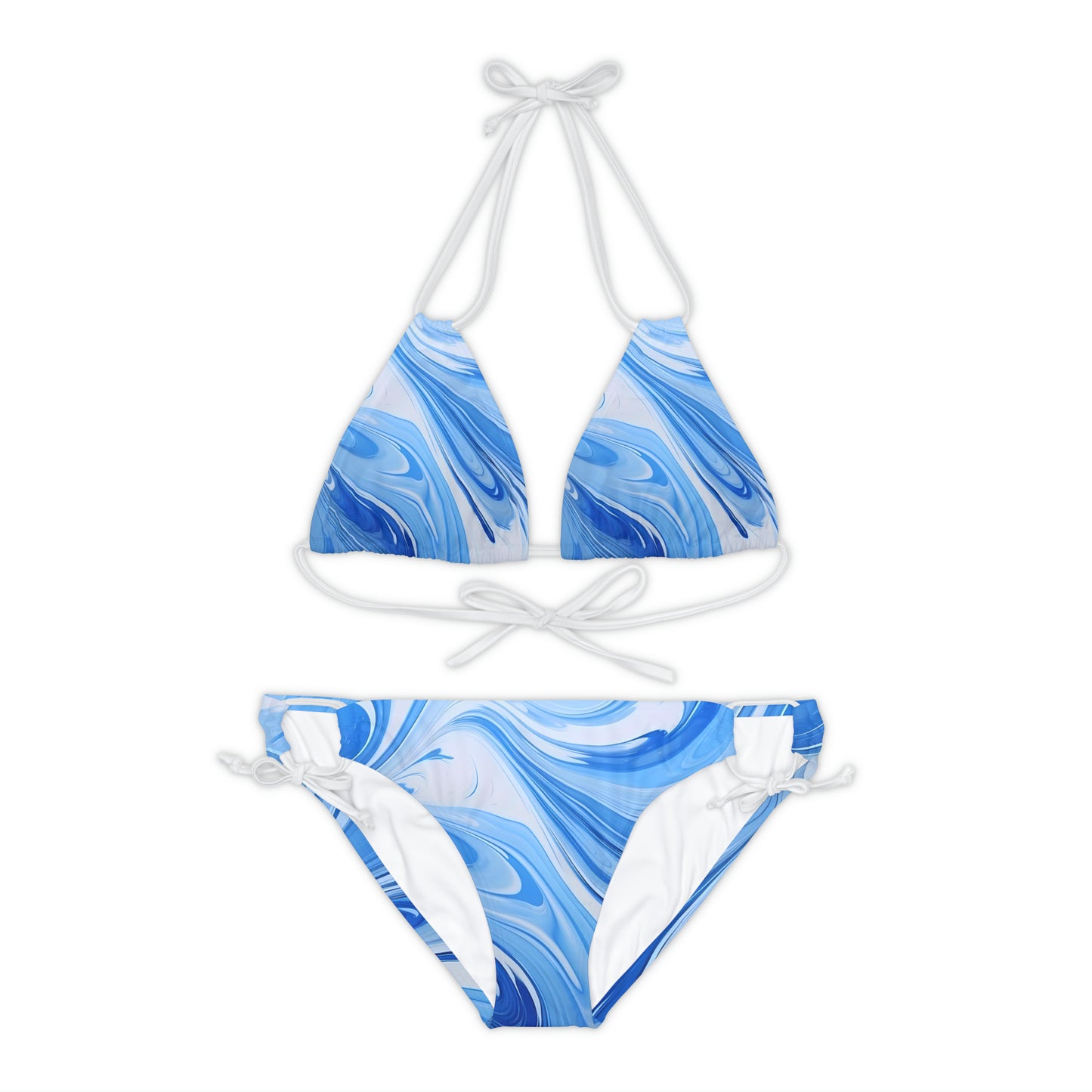Blue and White Fluid Strappy Bikini Set