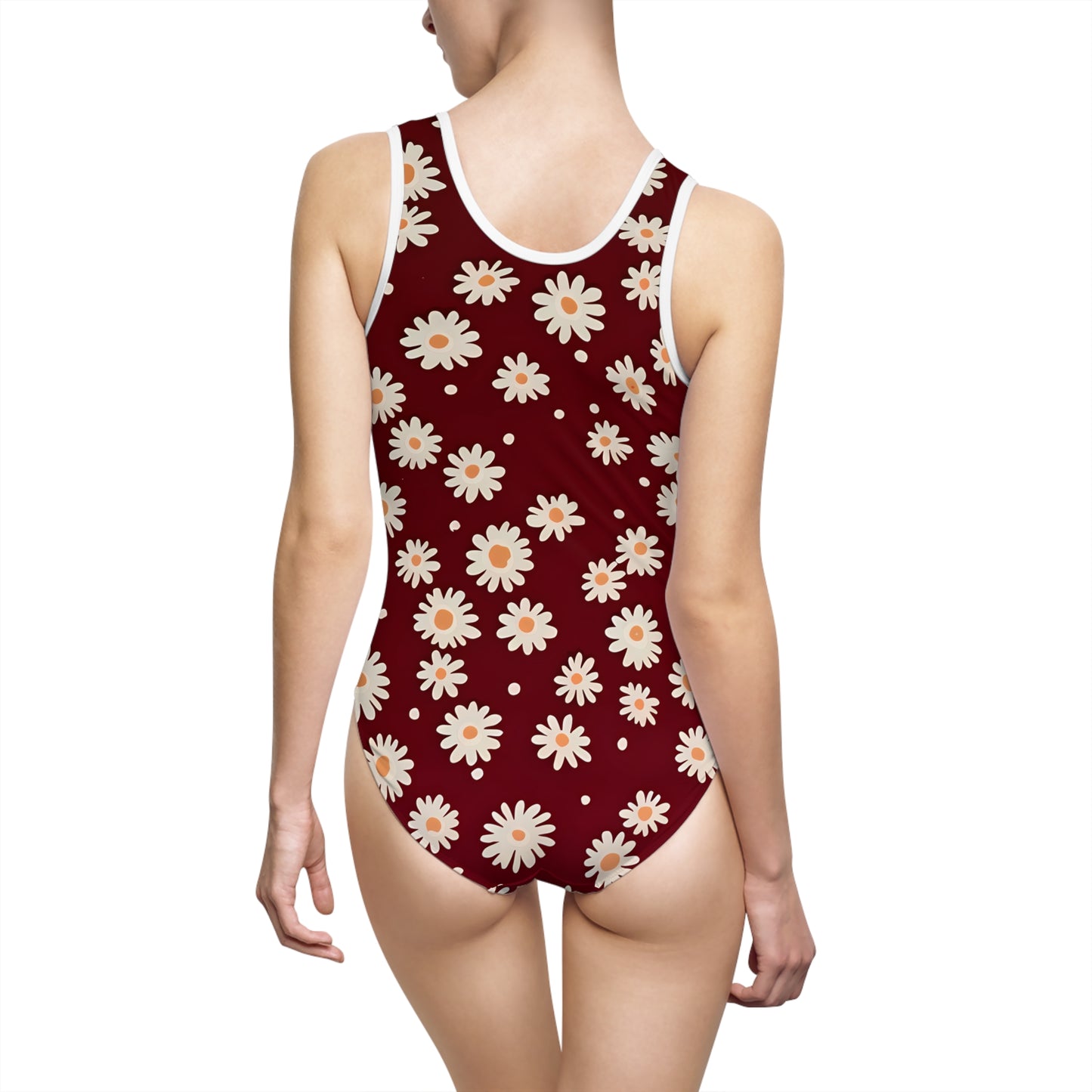 Maroon with Daisies One-Piece Swimsuit