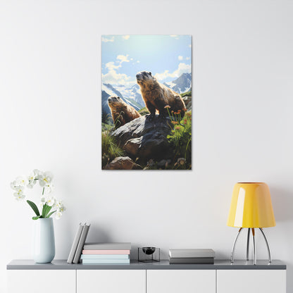 Gold Diggers - Marmots Canvas Art Print (1.5'')