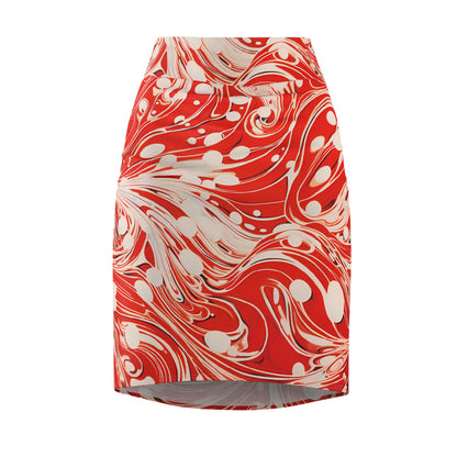 Red and White Swirls Pencil Skirt