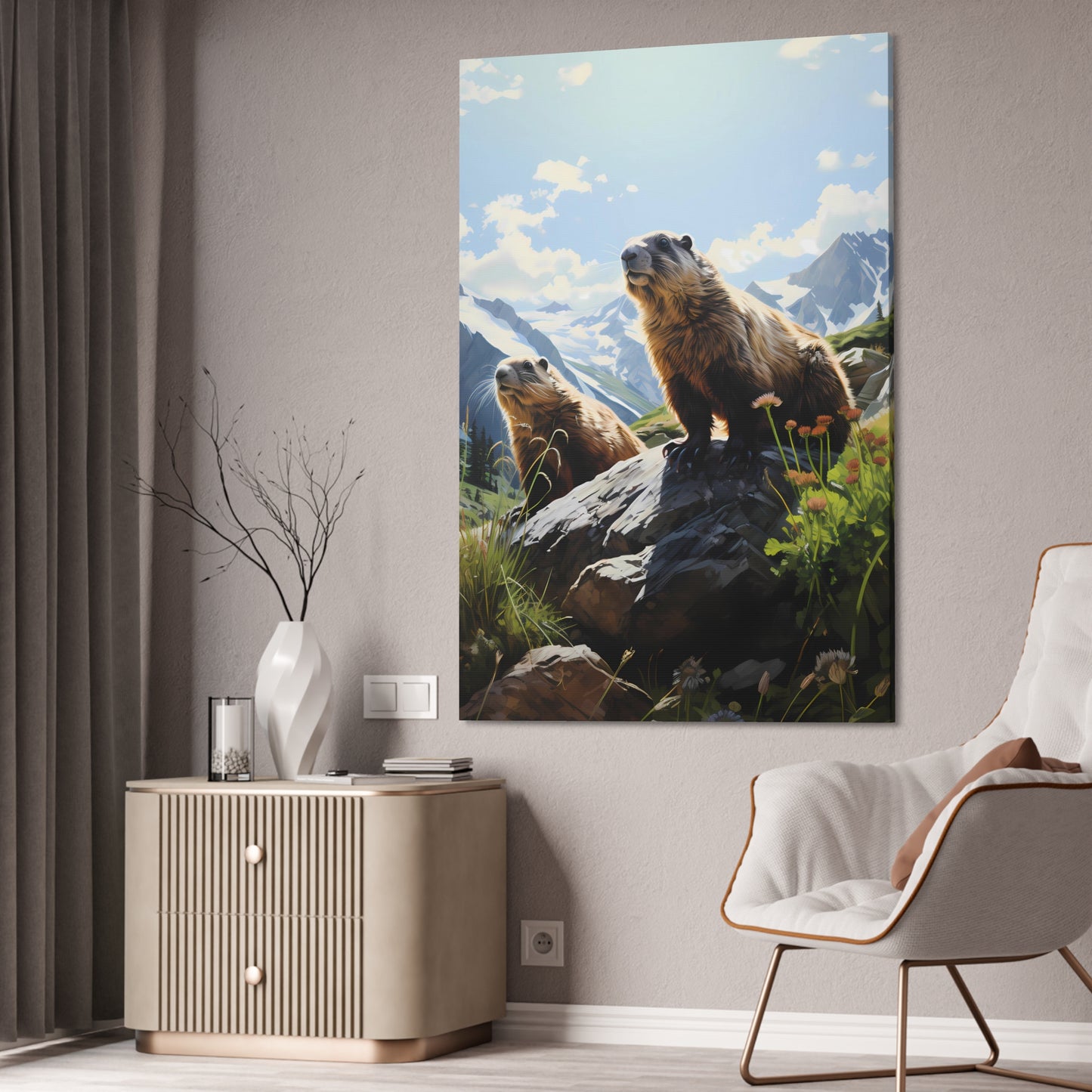 Gold Diggers - Marmots Canvas Art Print (1.5'')