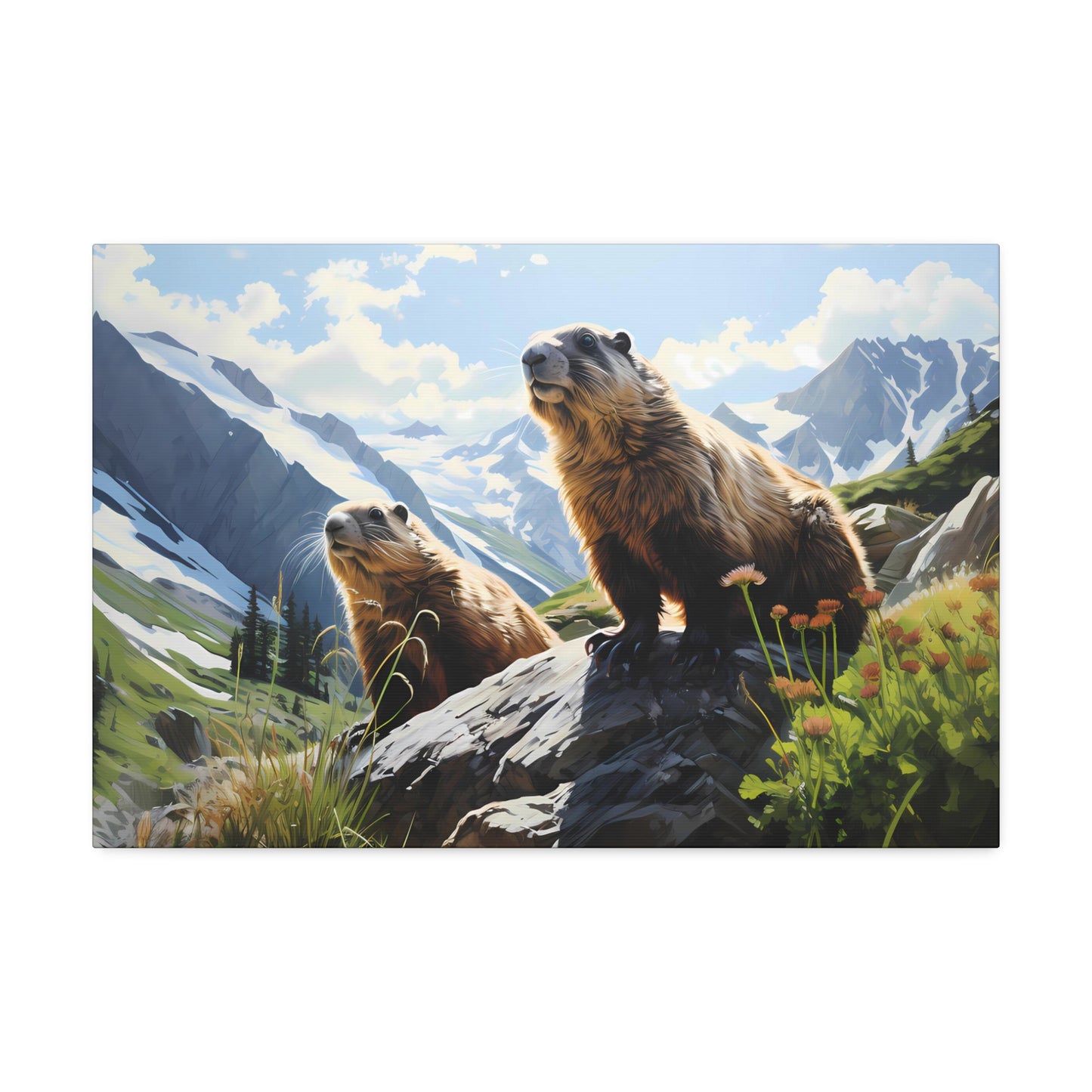 Gold Diggers - Marmots Canvas Art Print (1.5'')