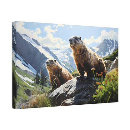 Gold Diggers - Marmots Canvas Art Print (1.5'')