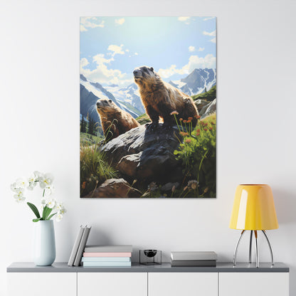 Gold Diggers - Marmots Canvas Art Print (1.5'')