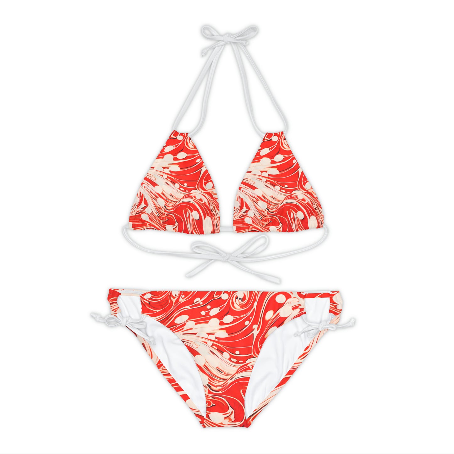 Red and White Swirls Strappy Bikini Set