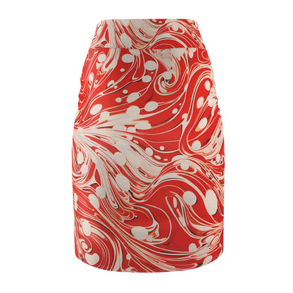 Red and White Swirls Pencil Skirt