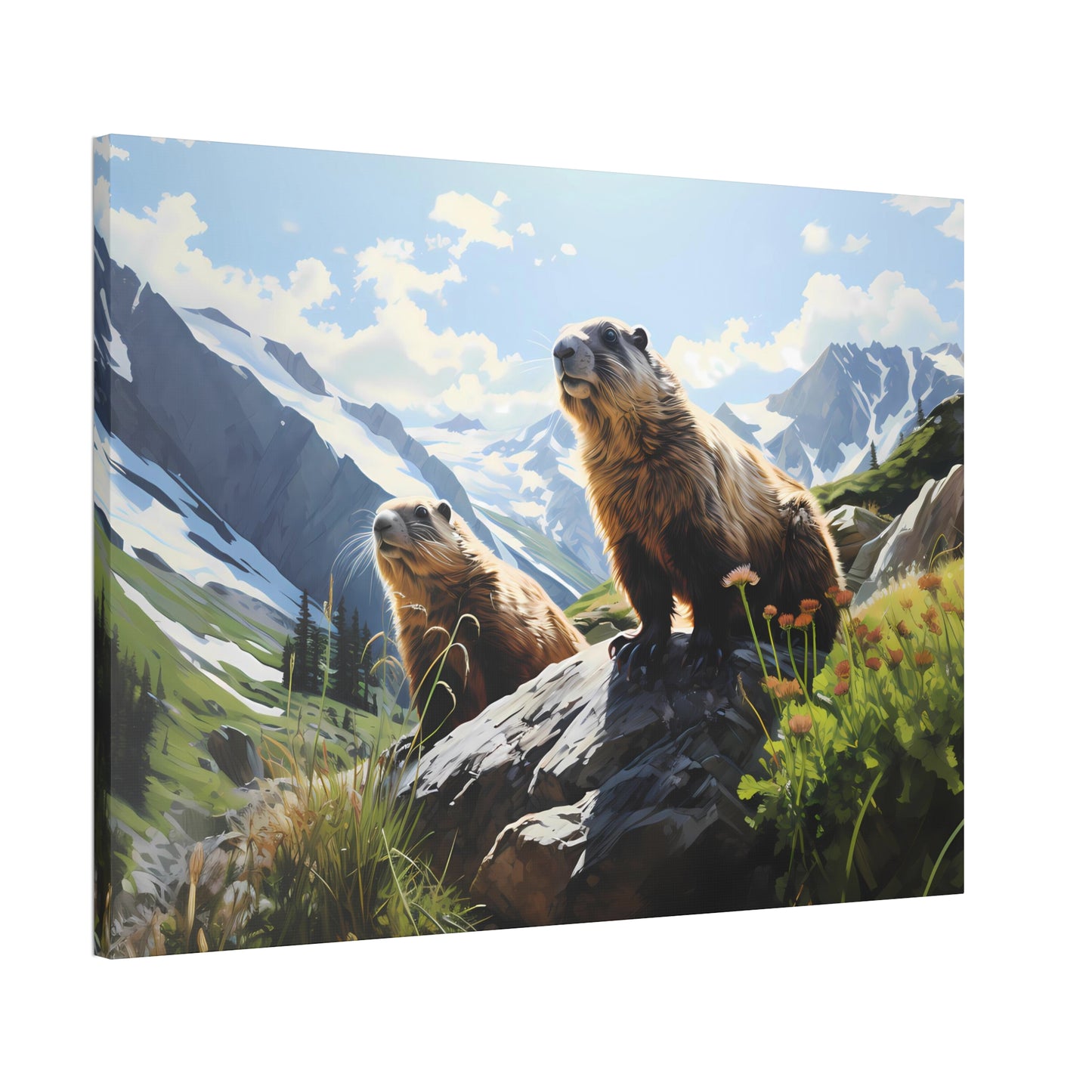 Gold Diggers - Marmots Canvas Art Print (1.5'')