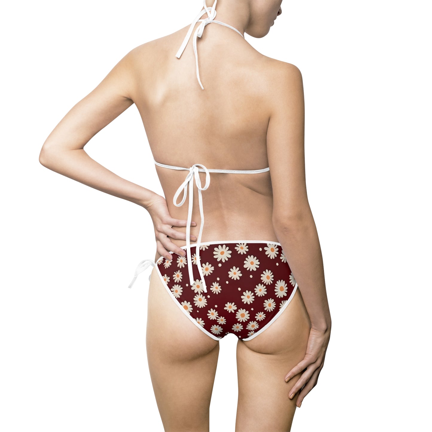 Maroon with Daisies Bikini