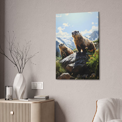 Gold Diggers - Marmots Canvas Art Print (1.5'')