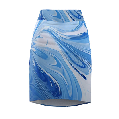 Blue and White Fluid Pencil Skirt
