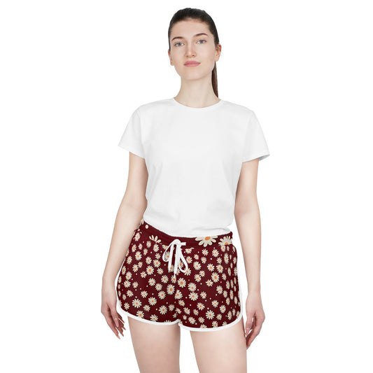 Maroon with Daisies Women's Relaxed Shorts