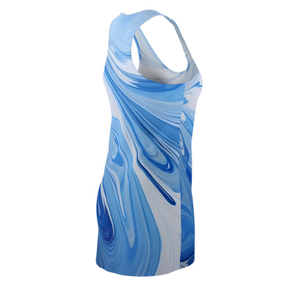 Blue and White Fluid Racerback Dress