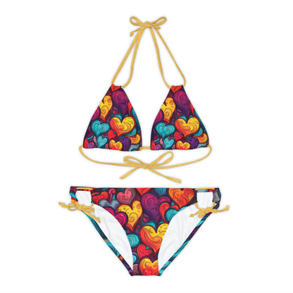 Colorful Hearts Strappy Bikini Set