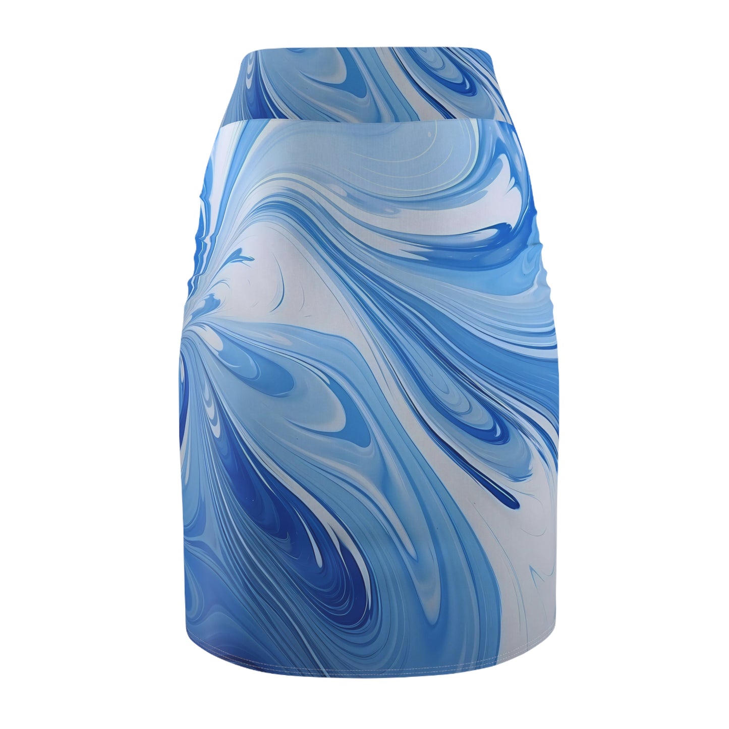 Blue and White Fluid Pencil Skirt