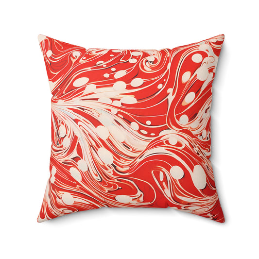 Red and White Swirls Spun Polyester Square Pillow