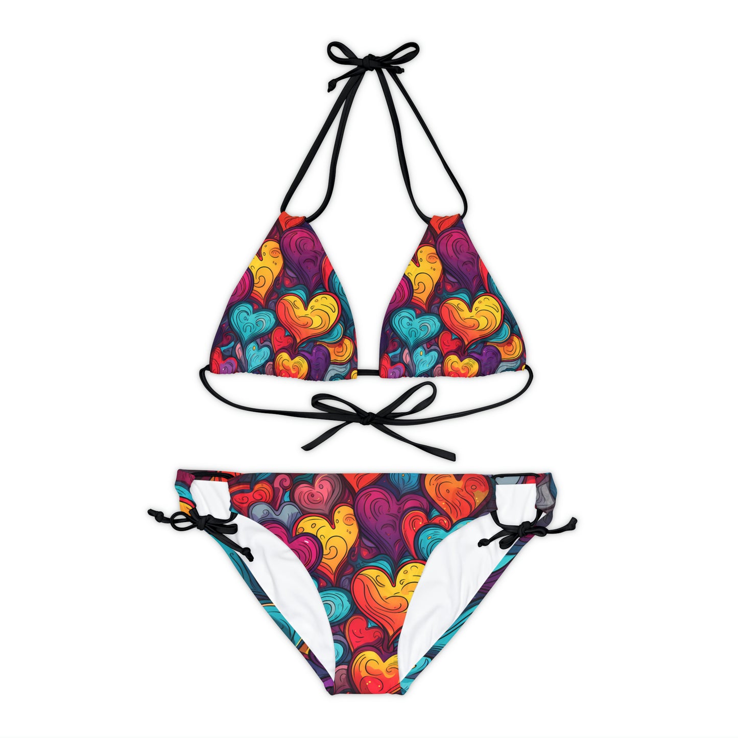 Colorful Hearts Strappy Bikini Set