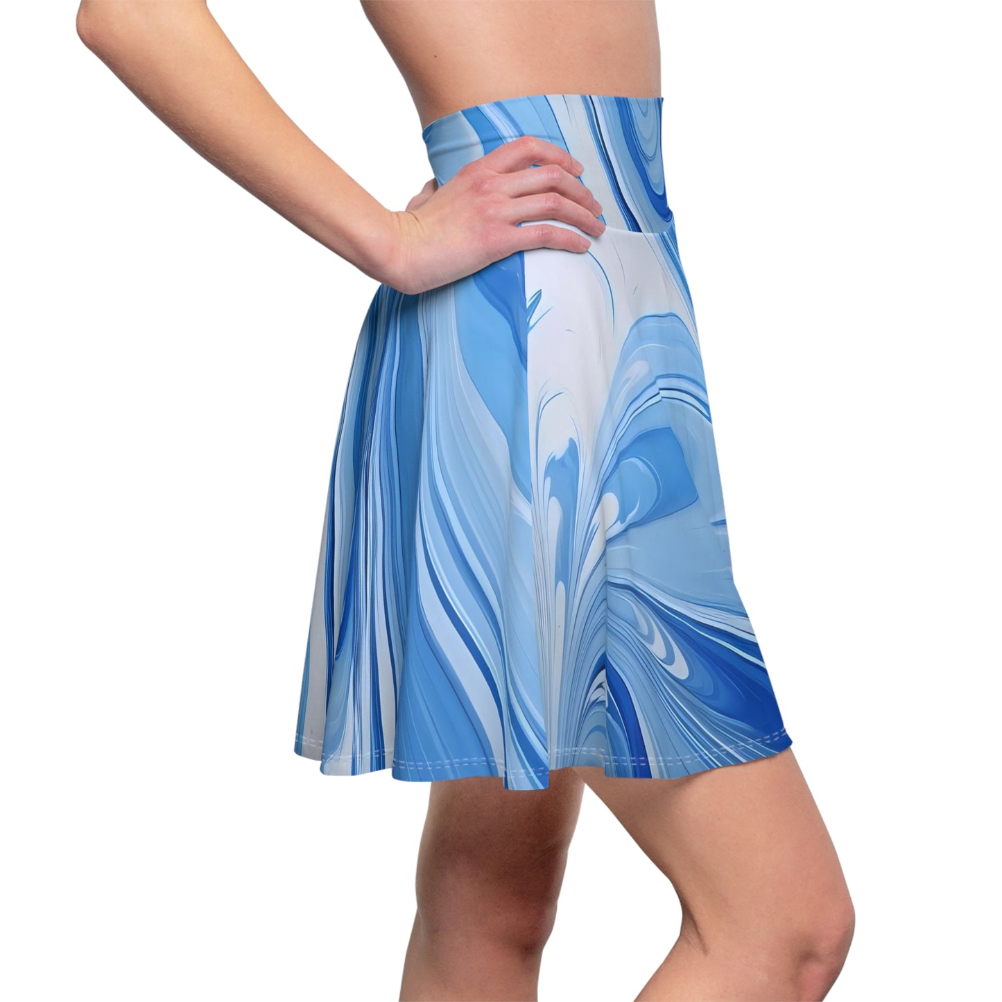 Blue and White Fluid Skater Skirt