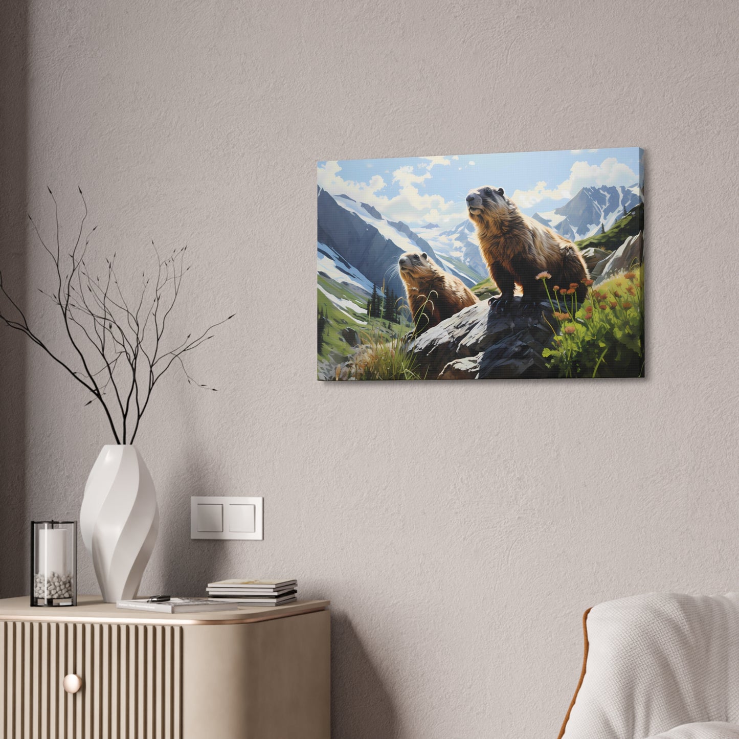 Gold Diggers - Marmots Canvas Art Print (1.5'')