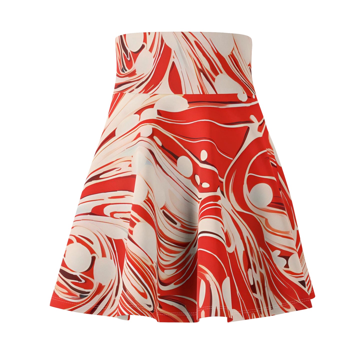 Red and White Swirls Skater Skirt