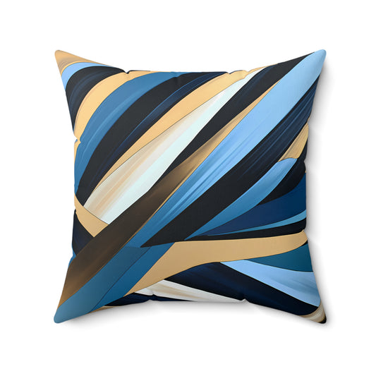 Blue, Black and Gold Faux Suede Square Pillow