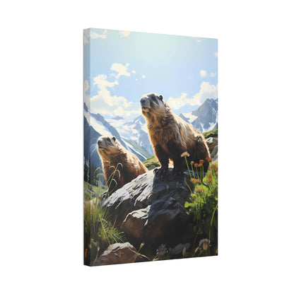 Gold Diggers - Marmots Canvas Art Print (1.5'')