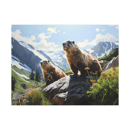 Gold Diggers - Marmots Canvas Art Print (1.5'')