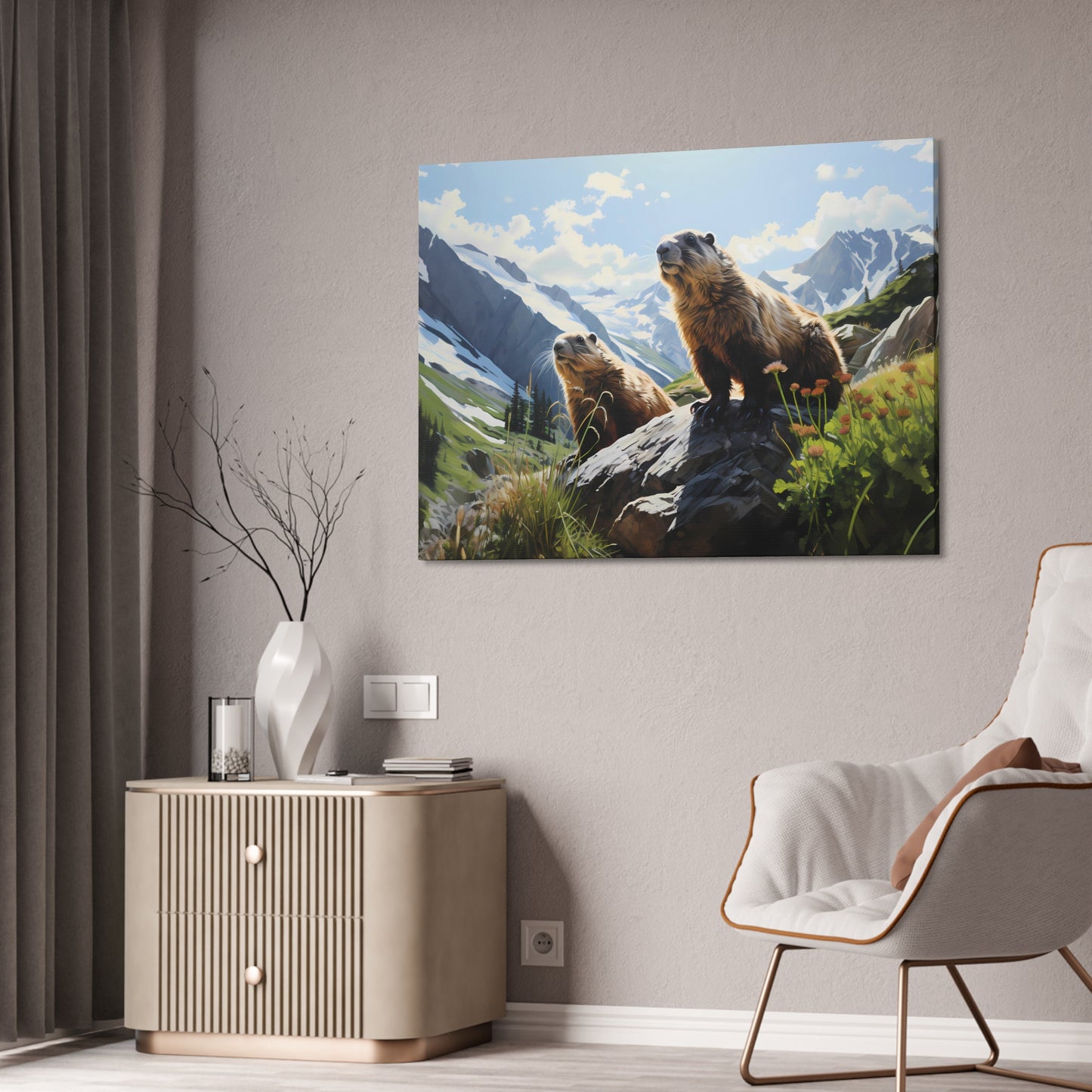 Gold Diggers - Marmots Canvas Art Print (1.5'')