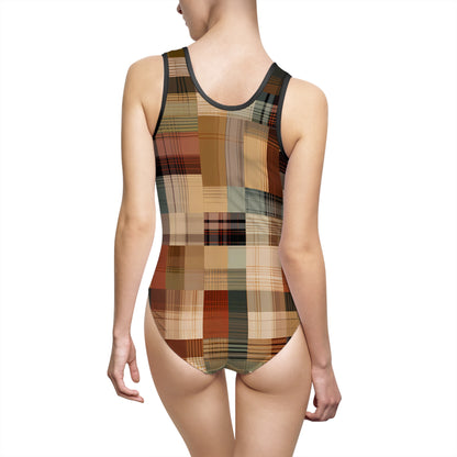 Abstract Plaid One-Piece Swimsuit