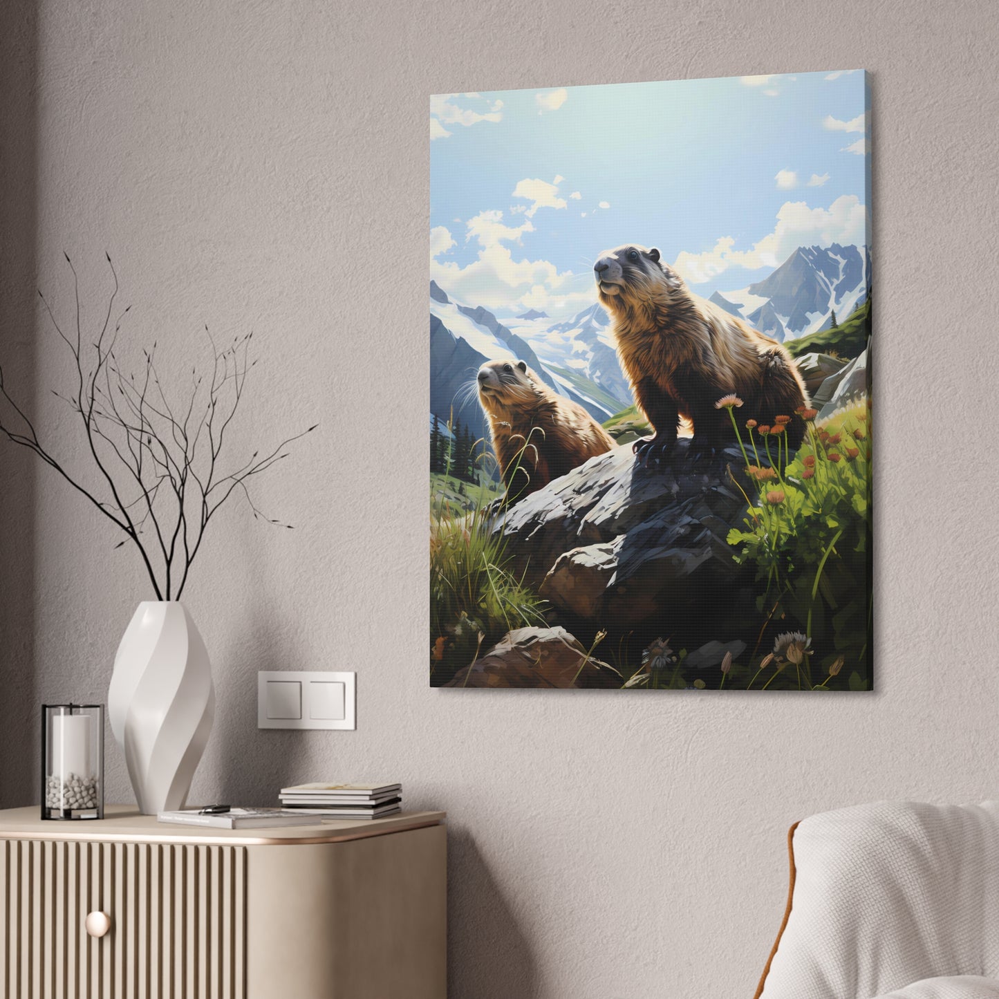 Gold Diggers - Marmots Canvas Art Print (1.5'')