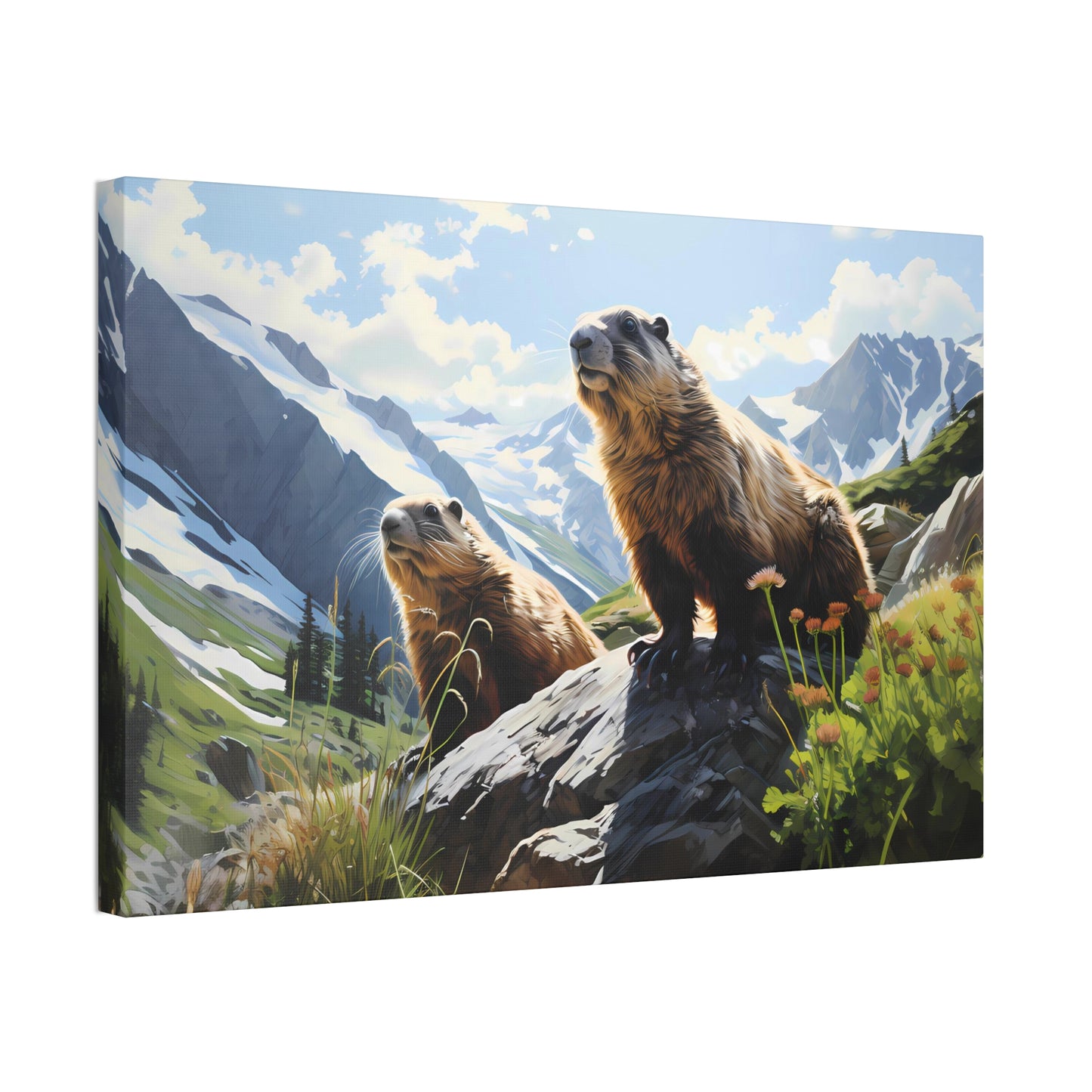 Gold Diggers - Marmots Canvas Art Print (1.5'')