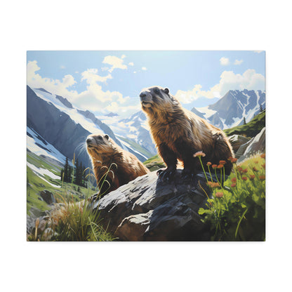 Gold Diggers - Marmots Canvas Art Print (1.5'')