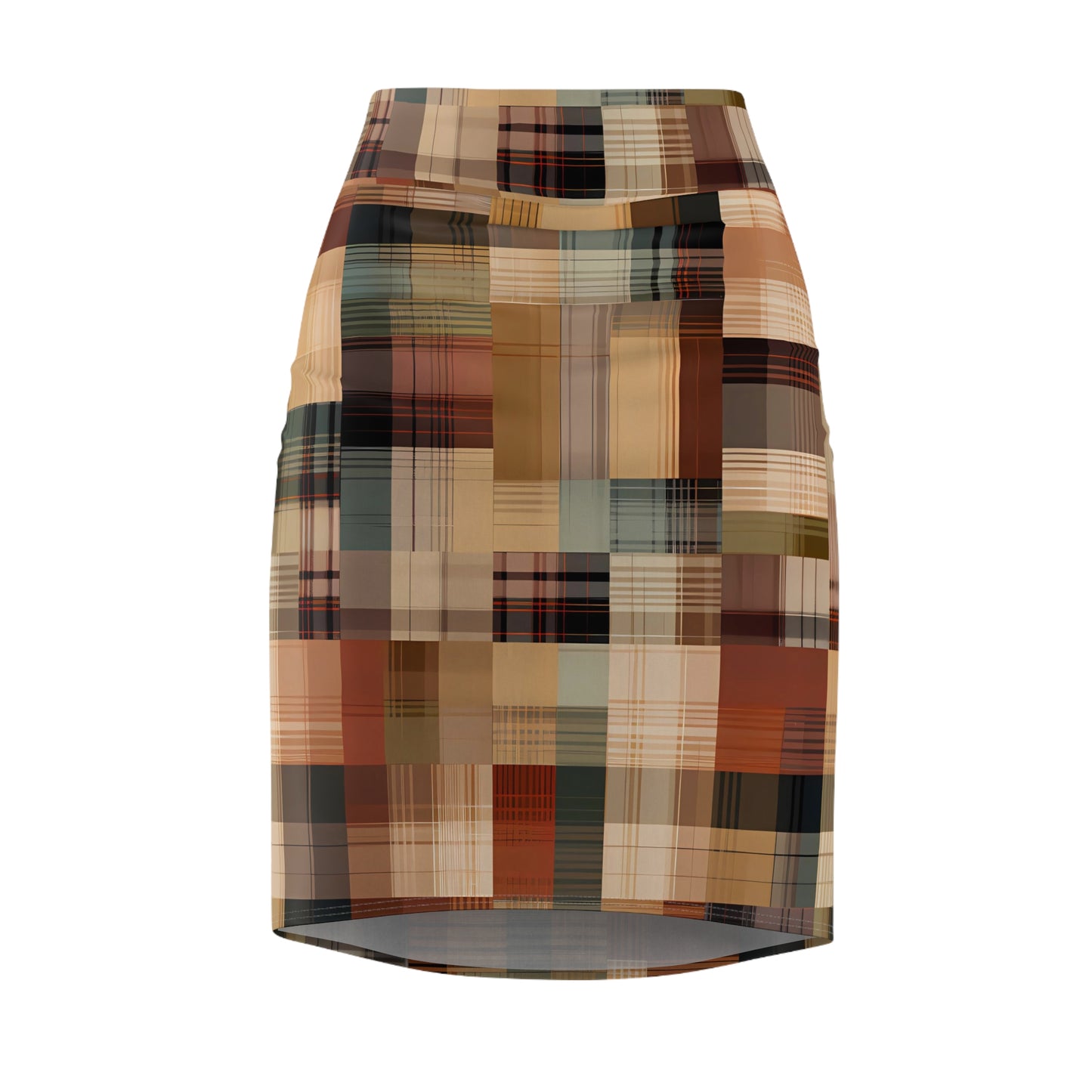 Abstract Plaid Pencil Skirt