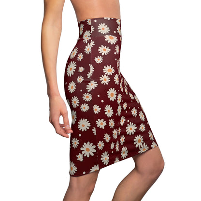 Maroon with Daisies Pencil Skirt