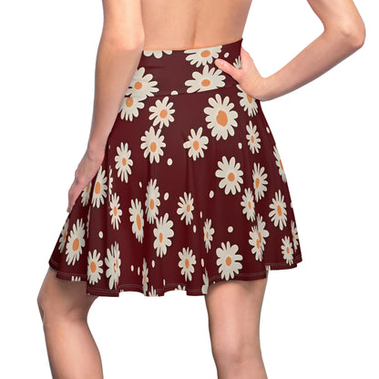 Maroon with Daisies Skater Skirt