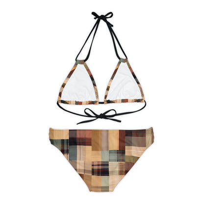 Abstract Plaid Strappy Bikini Set