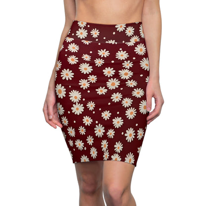 Maroon with Daisies Pencil Skirt